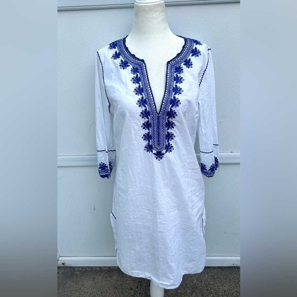 Vineyard Vines Tunic Dress Embroidered Sz S 100% Cotton White/Navy Nautical - Picture 6 of 13